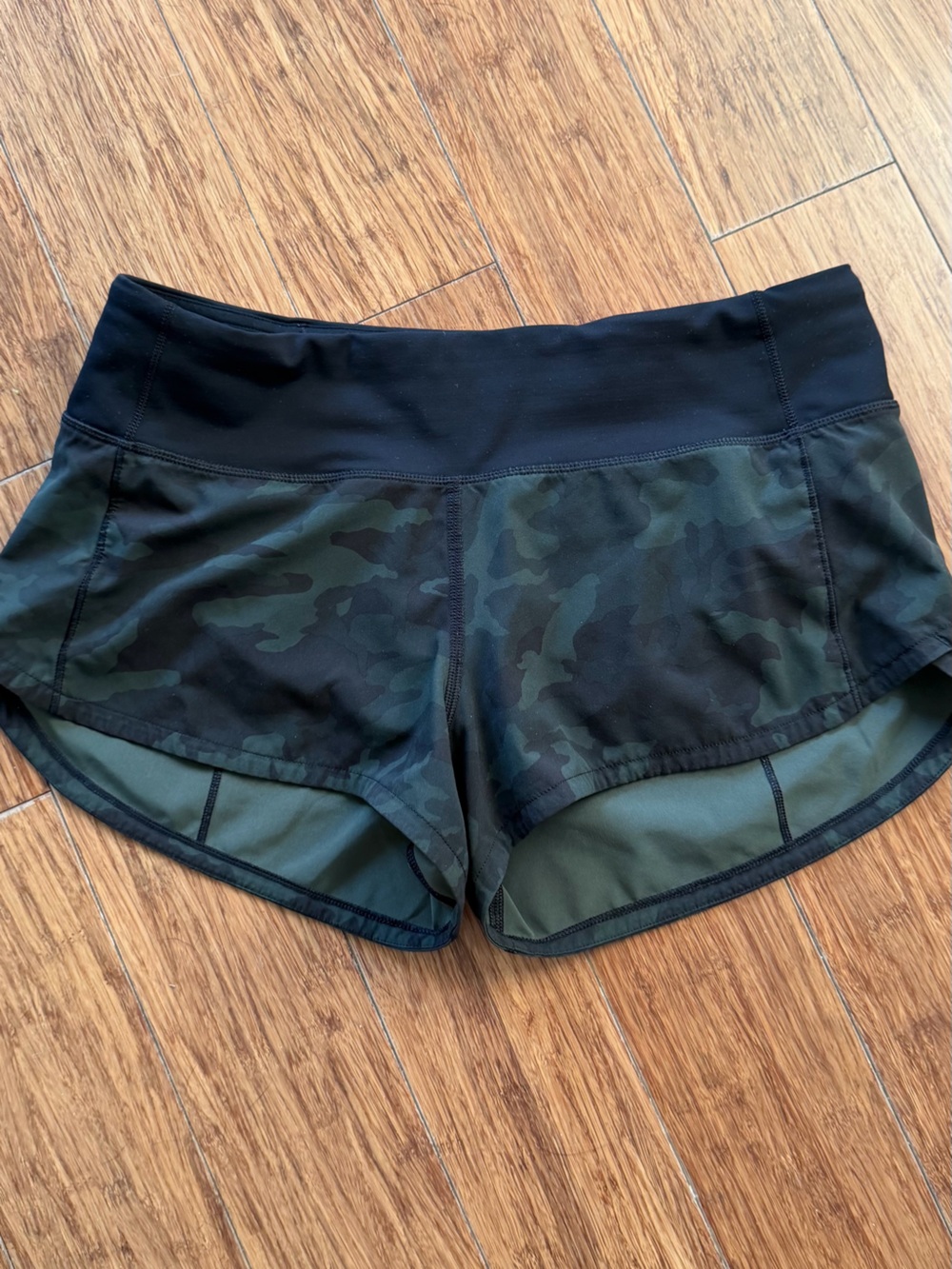 Lululemon women's Camo Running Shorts with Black Waistband